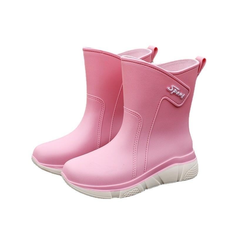 New Rain Shoes Women's Adult Medium Tube Rain Boots Non-slip Water Shoes Velvet Cotton Kitchen Short Rubber Shoes Fashion