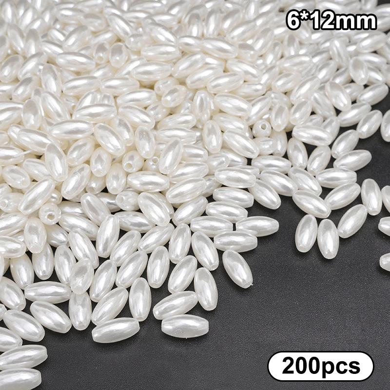 200Pcs Long Oval Abs Imitation Pearl Beads White Plastic Loose Spacer For Diy Jewelry Bracelets Necklaces Crafts Making Wedding