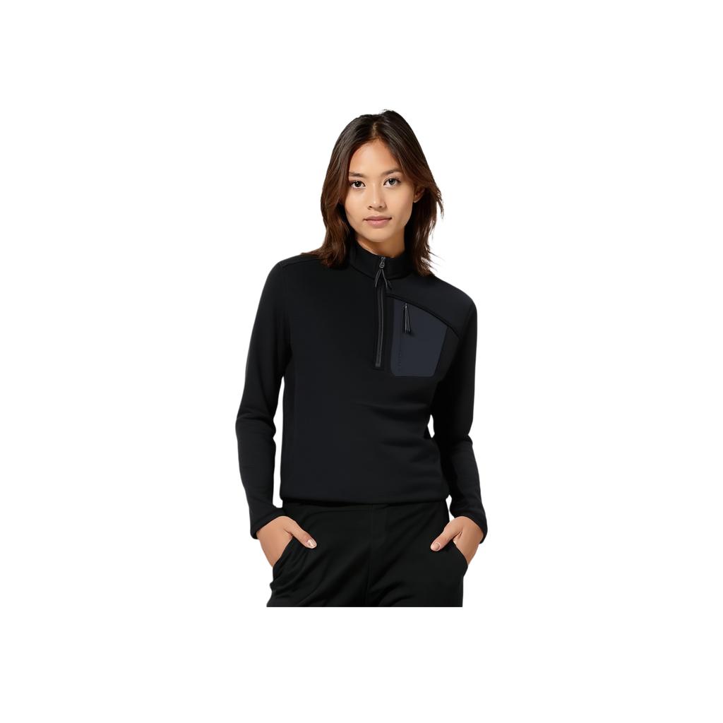Anta Champion Series Comfortable Casual Simple Half High Neck Fleece Long Sleeve T-Shirt Women Tops Basic-Black 162510404-3