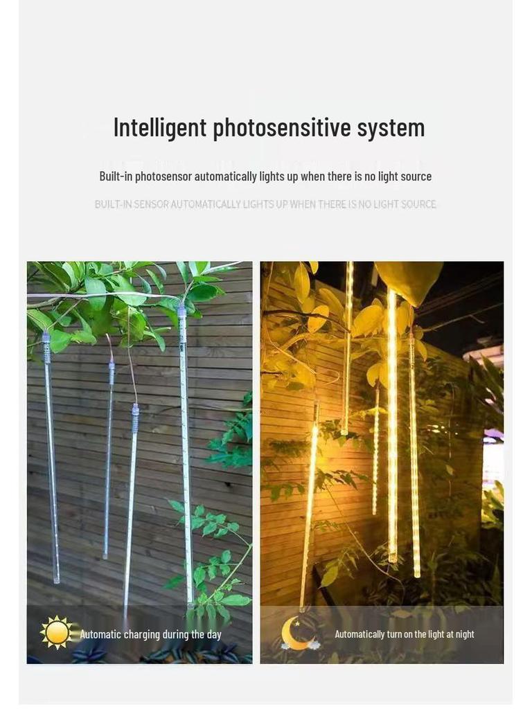 Outdoor Solar Meteor Shower String Lights - Holiday Decoration for Trees & Streets