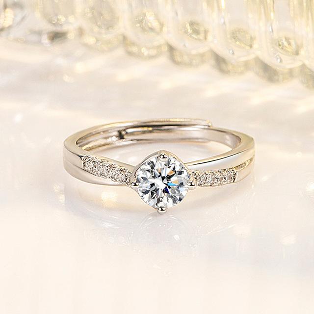 

Кольцо из 100% стерлингового серебра 925 пробы с настоящим бриллиантом для женщин, ювелирные изделия из серебра 925 пробы, обручальные кольца Bizuteria For Love, кольца с драгоценными камнями Resizable