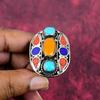 Bague Népal Magnifique en Argent Sterling Turquoise, Corail et Lapis-lazuli, Bague en Pierres Précieuses Faite Main Bijoux, Cadeaux Pour Sœur Bague Réglable Neuve