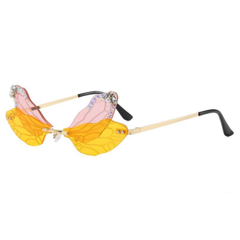 Popular Butterfly Frameless Diamond Sunglasses Women's Fashion Personality Gradual Change Color Sunglasses European and American Style Decoration