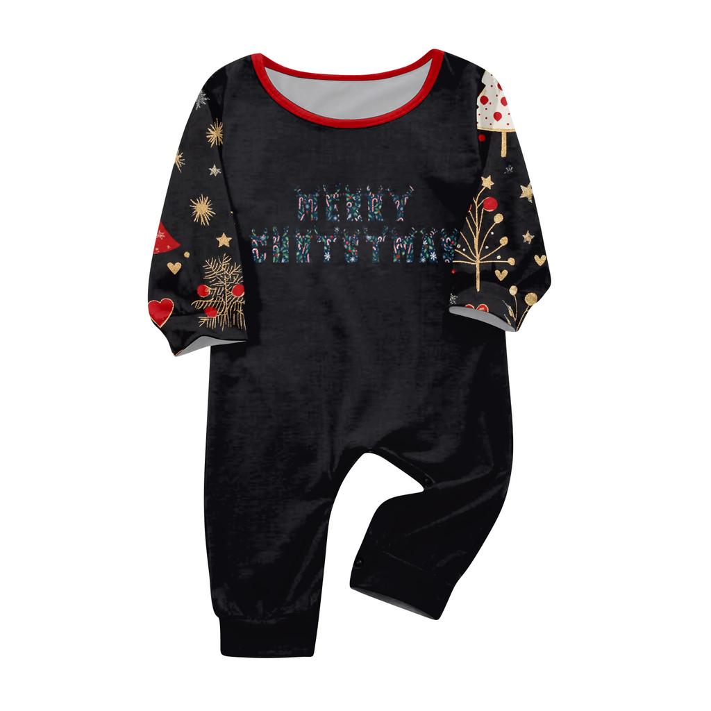 Family Matching Christmas Print Neck Long Sleeve Pajama Set with Pants