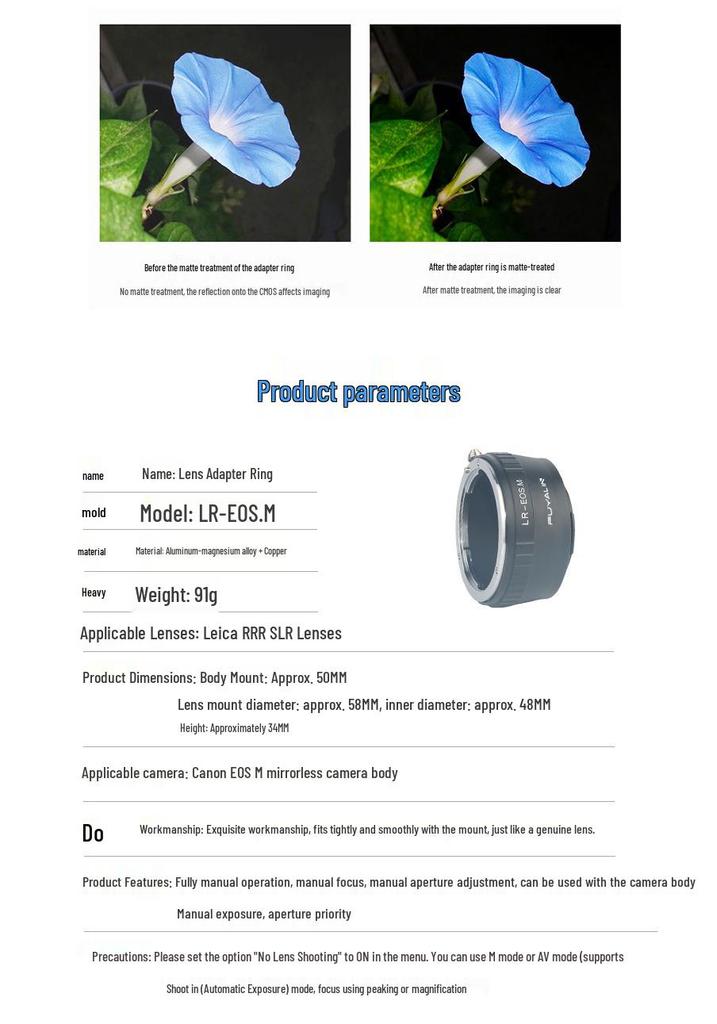 LR-EOSM Lens Adapter for Leica LR Lenses To Canon EOSM (M10, M5, M3)