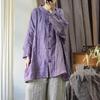 Vintage Chinese Style Linen Shirt Retro Irregular Long Sleeves Solid Color Autumn Women Blouse