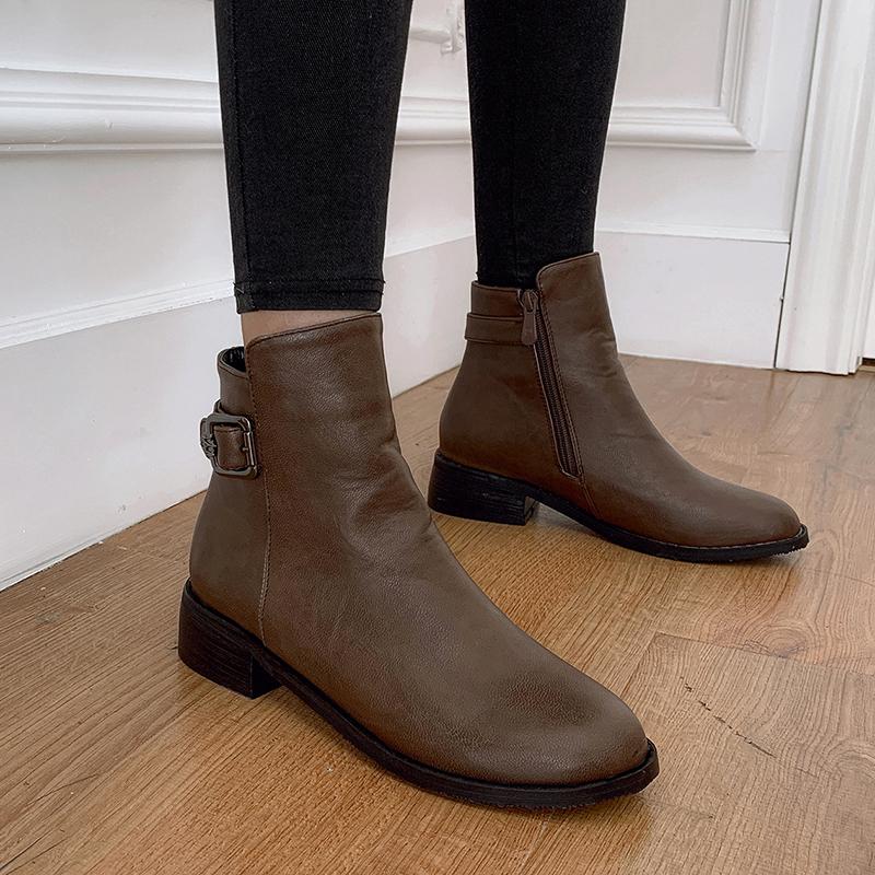 Women's Low-heeled Short Boots Autumn and Winter New Thick-heeled Large-size Comfortable Recreational Locomotive Boots
