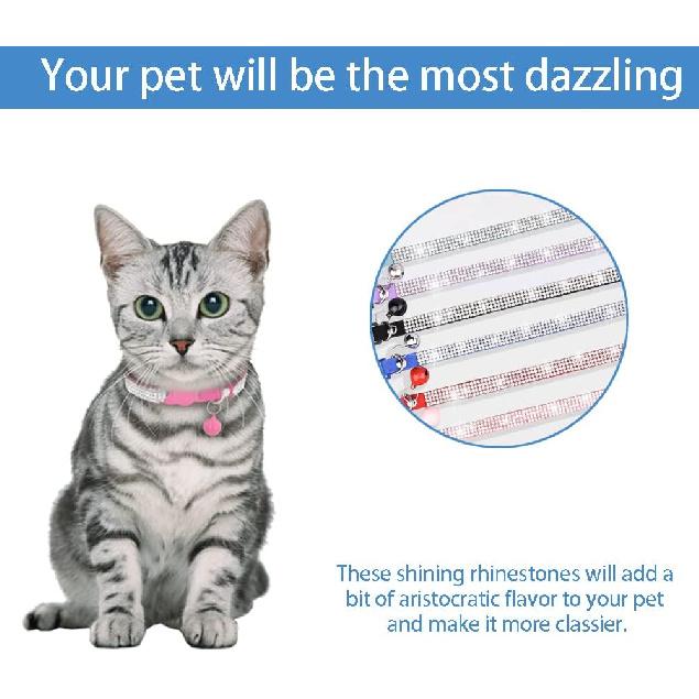 Cat Collar with Rhinestone Bling Cute Bells Leather Cat CollarsAccessories for Pet Collars Ldeal for Girl Cats Male Cats(Black)