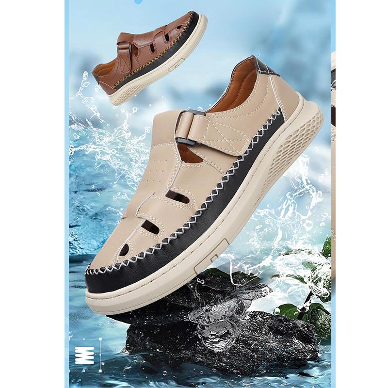 New Anti-collision Toe Men's Sandals Hot-selling Leather Beach Shoes Comfortable Roma Footwear Male Casual Summer Flats Sandaly
