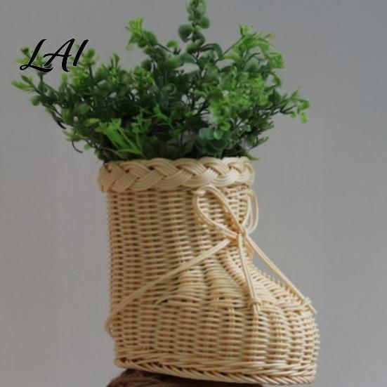 Portable Gift Basket Boots Shaped Imitation Rattan Storage Basket Hand Woven Decorative Container Easter Egg Holder Large Capacity Reusable