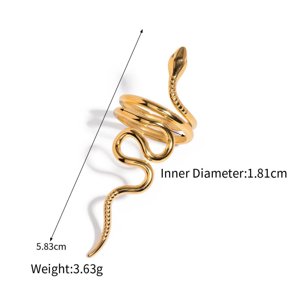 Retro Real Gold Plated 304 Stainless Steel Open Snake Animal Wrap Rings Unisex Party For Women Men Party Gifts, 1 Piece