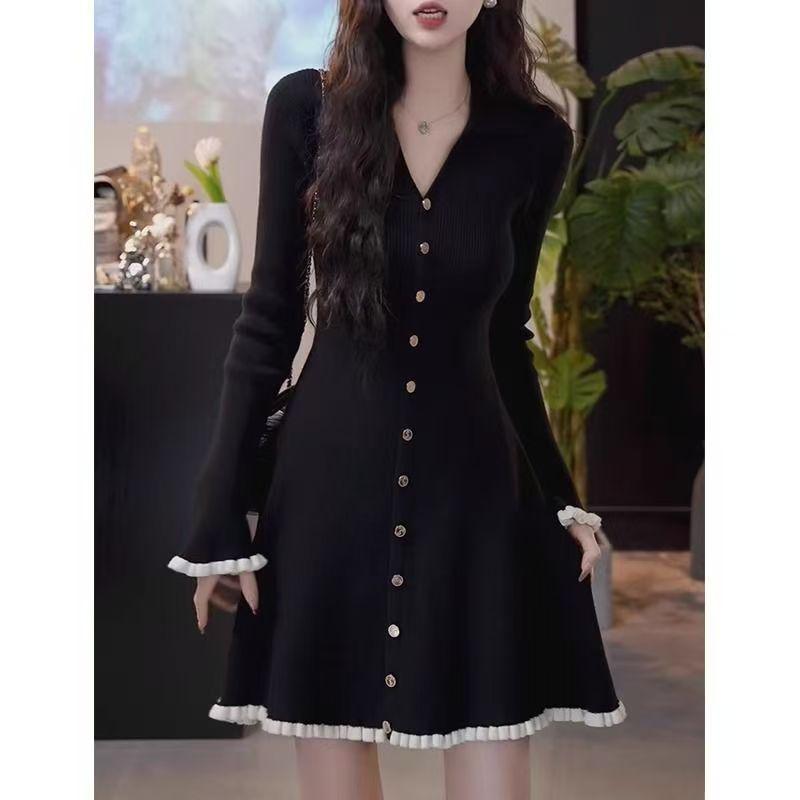 

2025 Trendy Plus Size Slimming Knit Dress Sweater - Influencer Style L (for 105-120 jin) чёрный