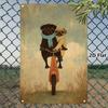 2D Flat Tinplate Painting Vintage Metal Sign Two Pugs On Bike Wall Art Cute Dog Lover Decor for Living Room Bedroom Kitchen