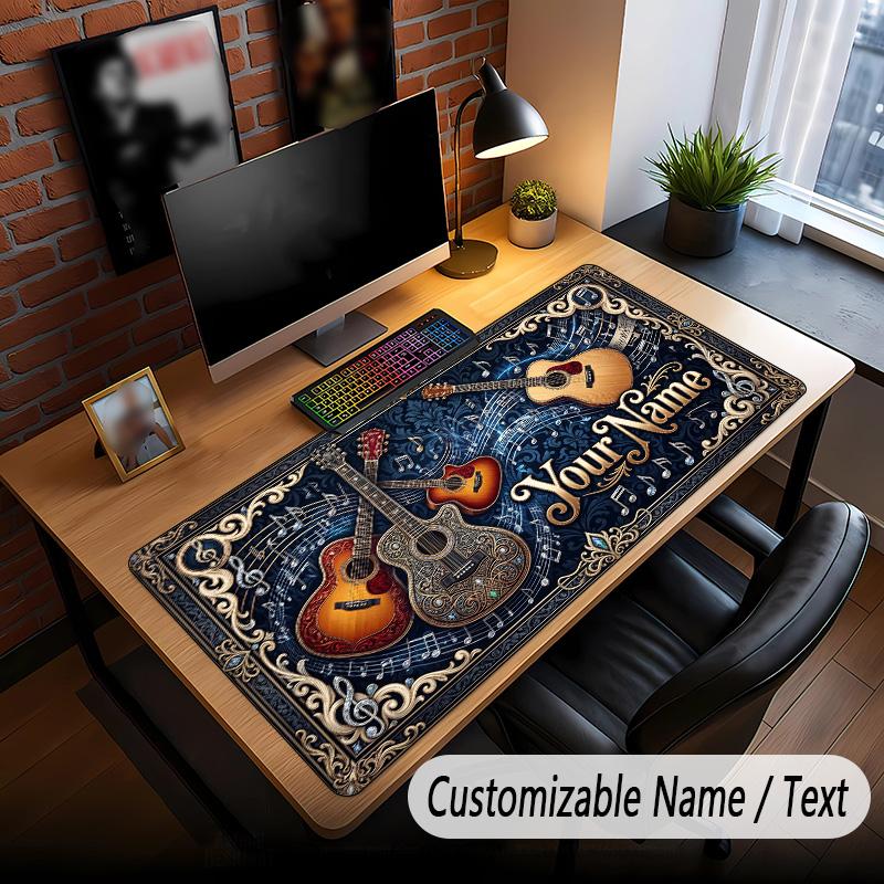 Music Guitar Theme Custom Mouse Pad Personalized With Name Text Customized Desk Mat For Office Home Decor