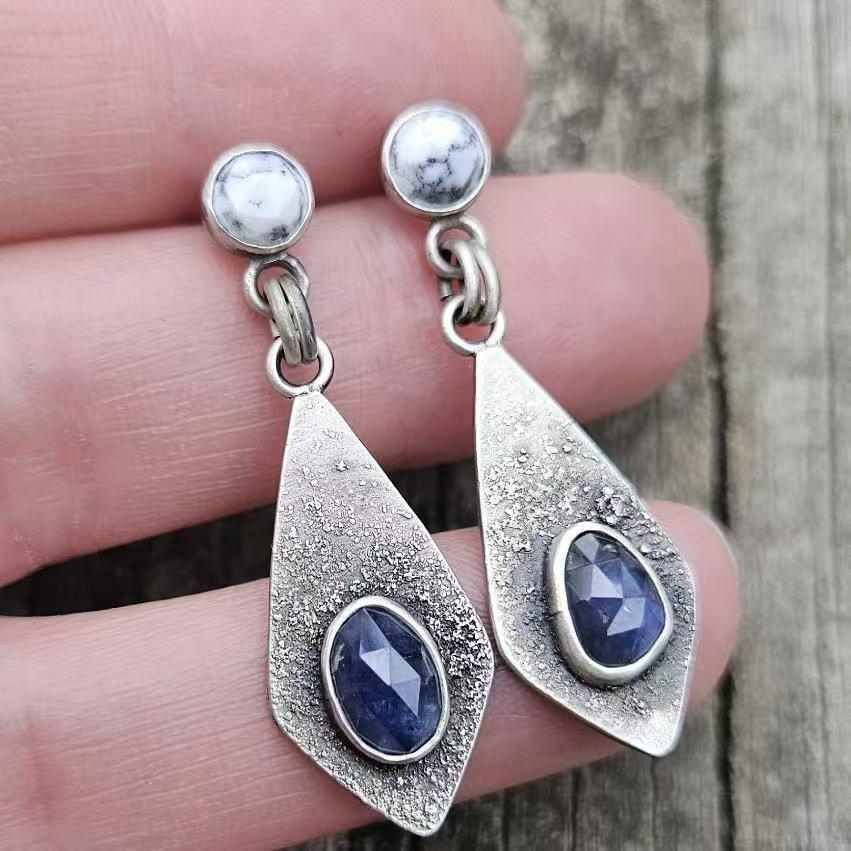 Eco-Friendly Handmade Irregular Blue Gemstone Earrings