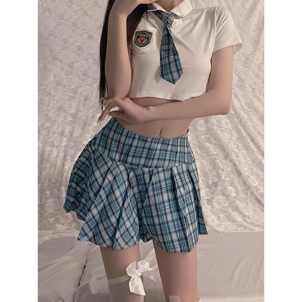 Maid Role Play Lingerie Transparent Mini Skirt Open Anal Underwear Erotic Student Cosplay Costumes Exotic Club Theme Outfit