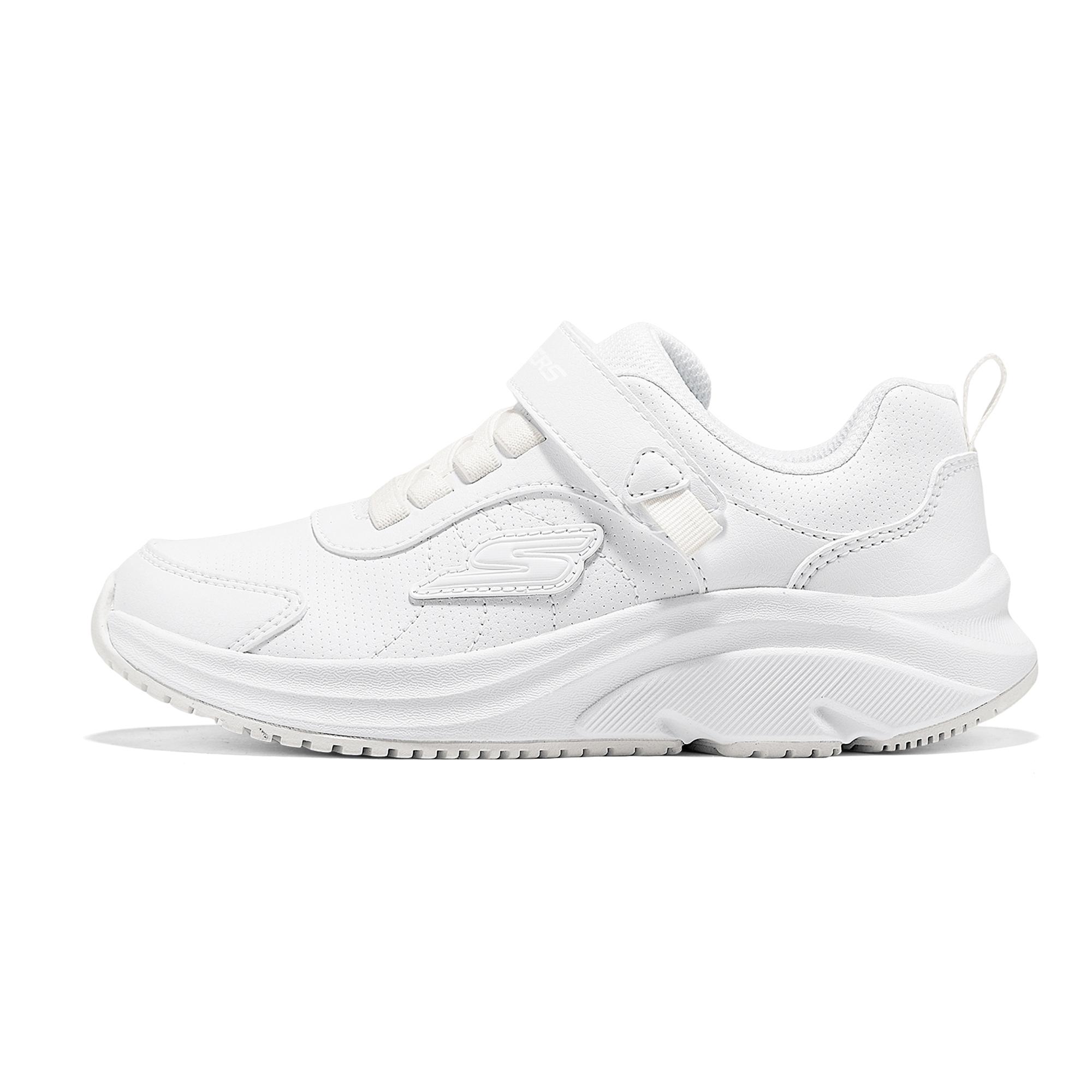 Skechers Girls Synthetic Leather Velcro Lightweight Versatile Classic Sports Shoes Shock Absorbing Comfortable School Sneakers 302644L-WHT 28.5