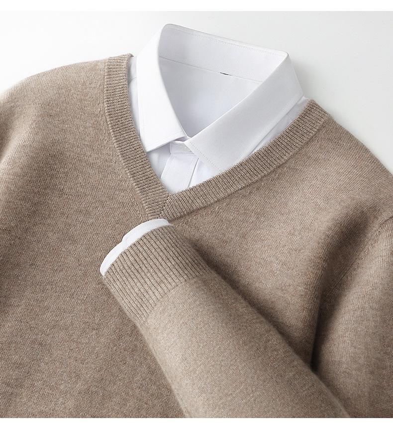 Herren V-Ausschnitt reiner Wollpullover - Lässiger locker gestrickter Pullover