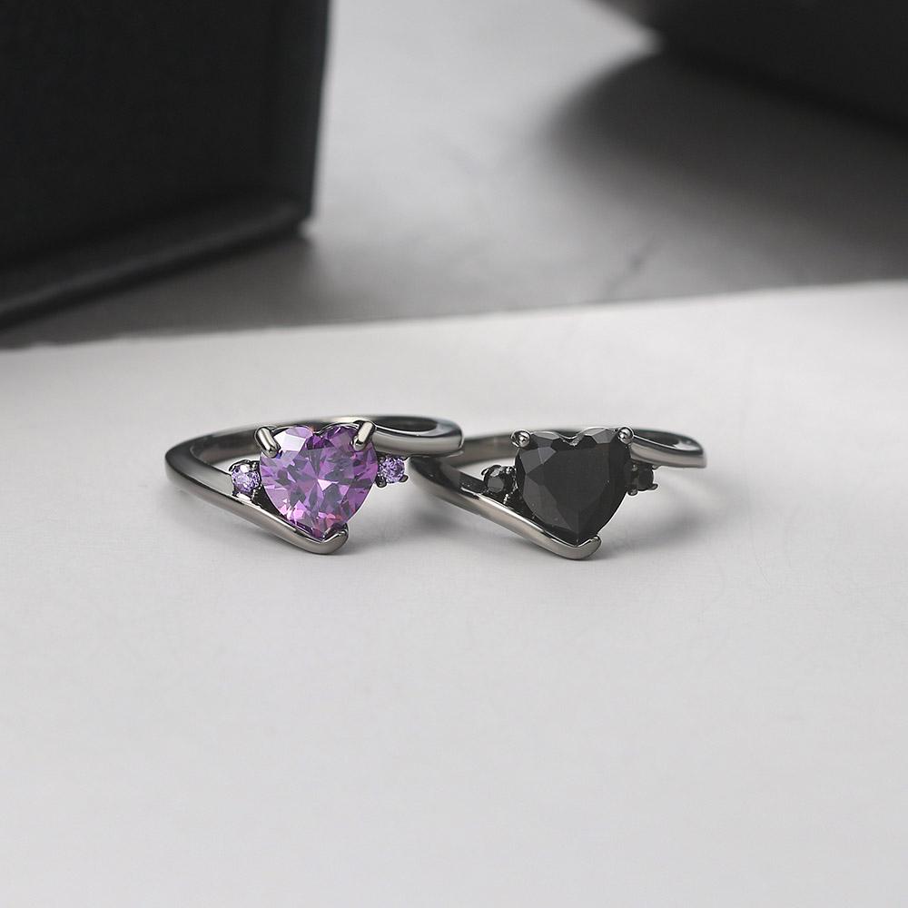 ZHOUYANG Love Heart Rings For Women Wedding jewellery Purple Zircon Black Gold Engagement Gifts Jewelry R110