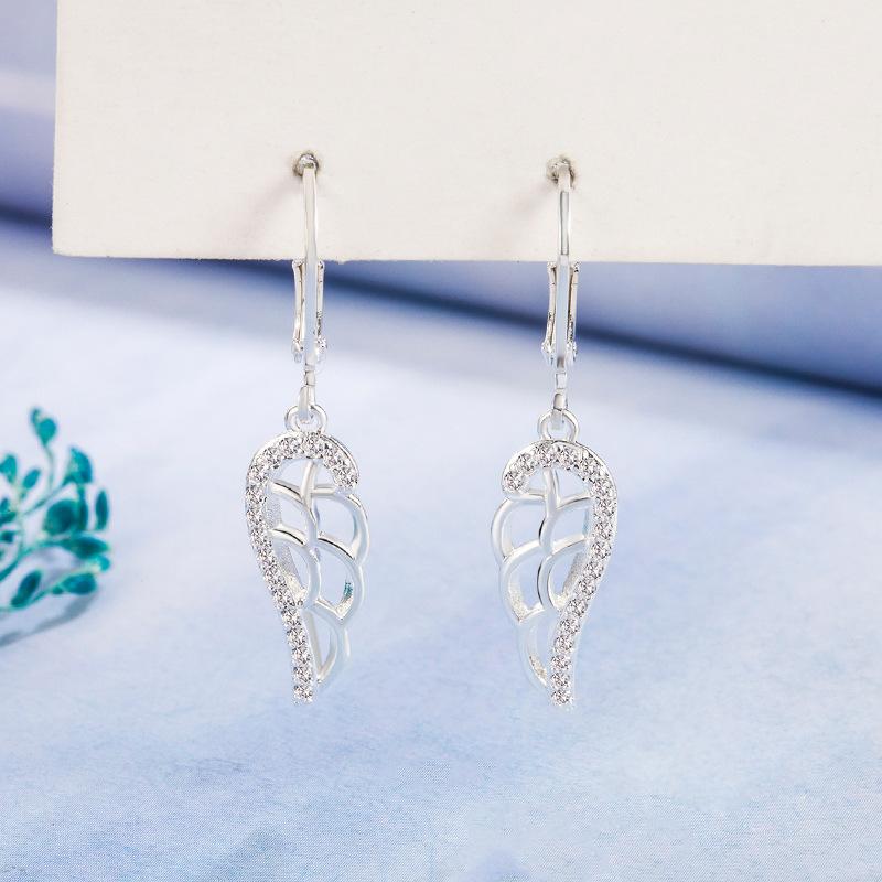 2026 Angel Wings Hollow Earrings Women Personality Temperament, High-end Feather Wings, Diamond-encrusted Earrings