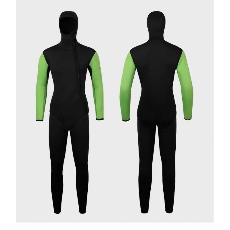5mm Neoprene Hooded Zip-Front Two-Piece Wetsuit Freediving Spearfishing Snorkeling Swimming