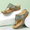 Damen Clip Toe Hausschuhe Blumenstickerei Flip Flops Casual Strand Sandalen Damen Keilschuhe Sommer Damenschuhe