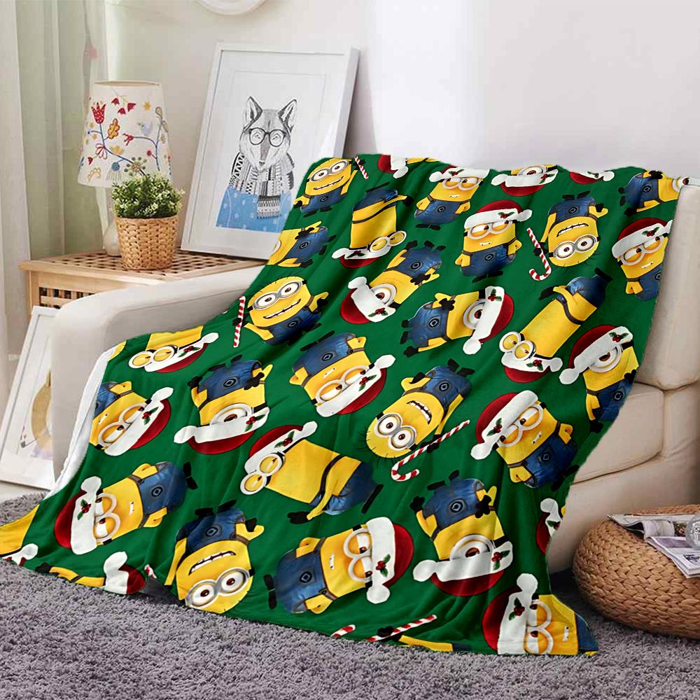 1Pc Christmas Minions Fabric Blanket Soft Throw Blanket For Home Bedroom Bed Sofa Travel Office Solid Christmas Blanket