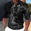 Trendy Tiger Print Long Sleeve Polo Shirt, Casual Fashion Top For Men