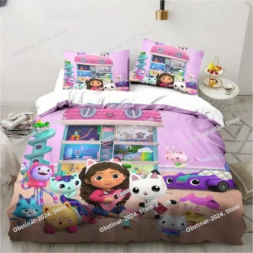 Gabby's Dollhouse Cute Kawaii 3D Bedding Set Printed Single Comforter Quilt Bed Cover Pillow Case 3 Pieces Sets Kids Adult Size
