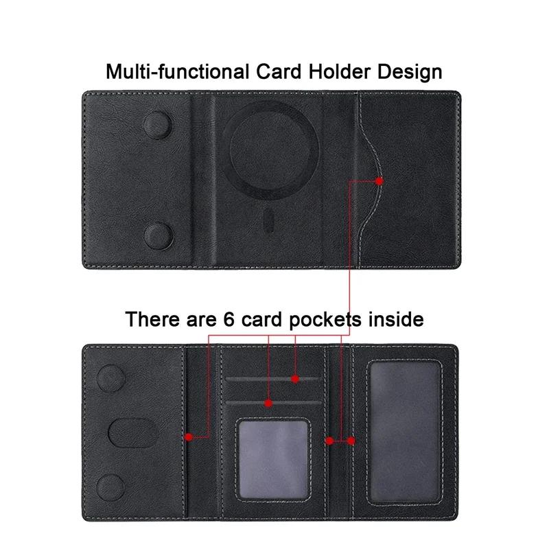 Higth End Businsee Sle Magnetic Folding Wallet Card Holder Leather Case for Magsafe IPhone 17 16 Samsung Huawei Stand Cover Bla