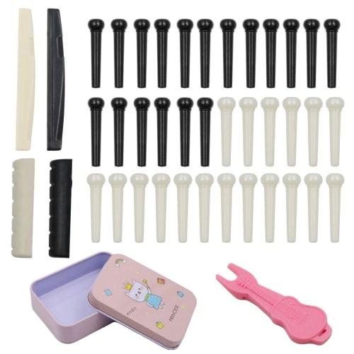 

winova Acoustic Guitar Bridge Tweezers, 42-Piece Set with Pin Remover, Nut, and Saddle, Made of ABS Resin, Black & White, Guitar Replacement Parts Set