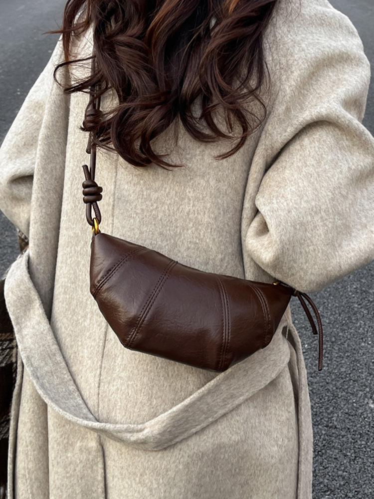 Women's Versatile Crossbody Cross-Stitch Croissant Bag - Niche Design for Fashionable Commute