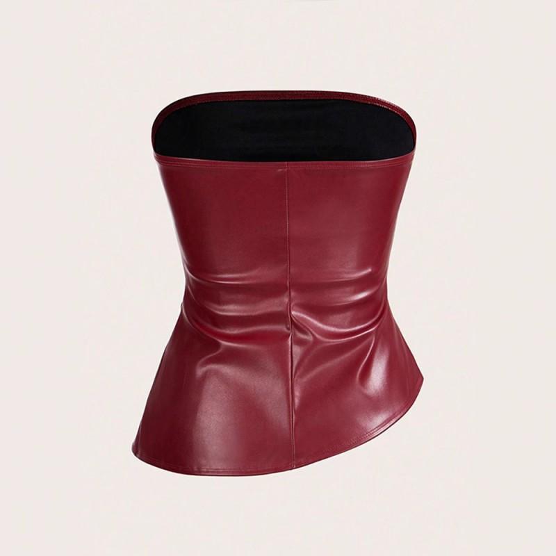 Womens Sexy Sleeveless Fitted PU Leather Corset Top Streetwear Party Clubwear