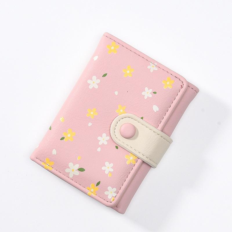 

Lovely Korean Style Soft Pu Leather Coin Purse Floral Print Women s Short Wallet Dark Purple рожевий