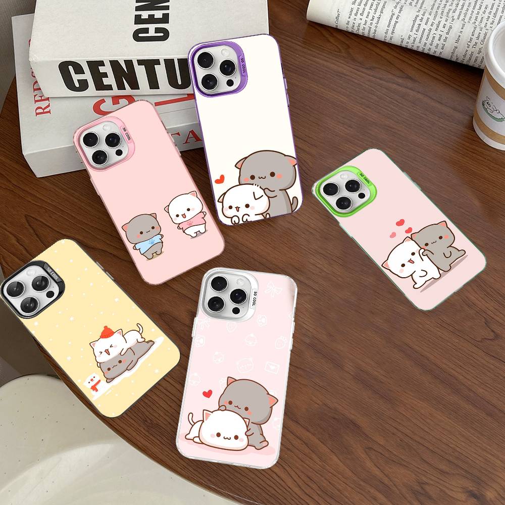 Cartoon Cute Cats Phone Case For iPhone 17 16 15 14 11 12 13 Pro Max Plus Pro Colored Silver Cover