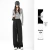 Pantalones de chándal grises de pierna ancha de cintura alta adelgazantes estilo americano para mujer - Primavera Engrosados con Felpa Ajuste Petite