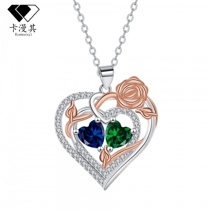 Rose Gold Heart Pendant Necklace Women Vintage Chic Crystal-Embellished Cross Chain Jewelry Gift Rose Gold
