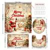 4Pcs Bathroom Shower Curtain Set  Christmas Santa Pattern Bathroom Curtain With 12 Hooks Non Slip Rugs Toilet Cover Mat Bathroom Partition