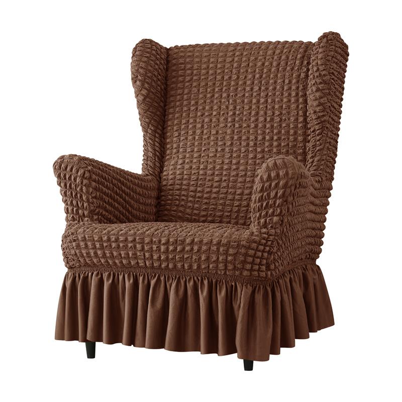 Seersucker Wing Chair Cover Solid Color King Armchair Slipcover Stretch Wingback Sofa Covers With Cushion Cover Home Decor