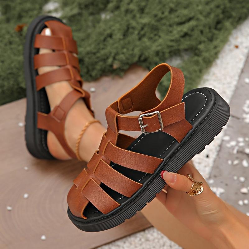 Fashion 2025 Summer New Rome Closed Toe Women's Sandals Outdoor Casual Platform with Buckle Strap Daily Plus Size Hollow Sandals Zapatos