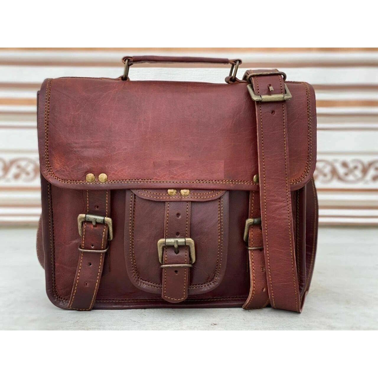 

Винтажная сумка-мессенджер на плечо для ноутбука, портфель (Маленькая сумочка) Мужская кожа 11 x 9 x 3 in