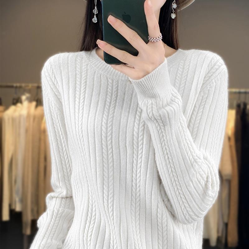 Mode vielseitiger Zopfpullover Damen Herbst und Winter neu Rundhals Strickpullover Mode Innenstrickpullover Unterhemd