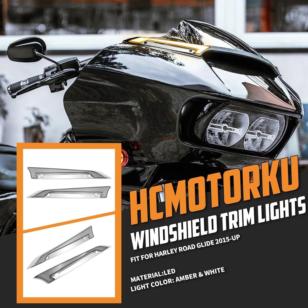 Windshield Side Trim LED Light Turn Signal Running Lamp Fit for Road Glide FLTRX FLTRXS FLTRK FLTRU FLTRXSE FLTRUSE 2015–2024 Chrome Front Fairing
