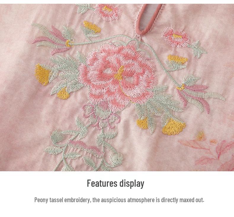 Elegant Summer 2026 Embroidered Cotton Linen Top - Short Sleeve, Breathable, Retro Wear for Mom On Mother's Day