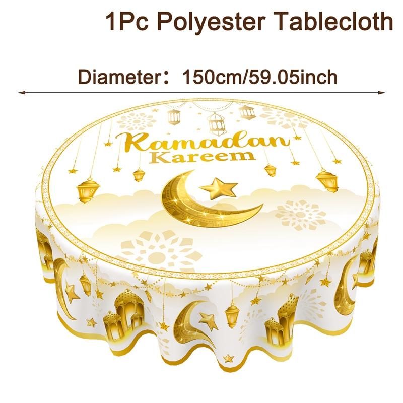 Toalha de Mesa Redonda do Ramadã Capa de Mesa Decoração de Ramadã para Casa Ramadã Kareem Festa Islâmica Muçulmana Presente de Eid Al-Fitr