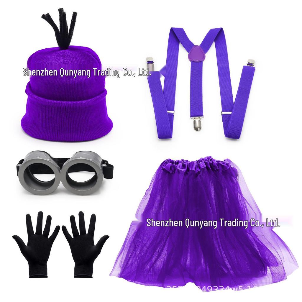 Minion-inspiriertes Strickmützen- und Handschuh-Set mit Brille und Netzrock Kostümzubehör