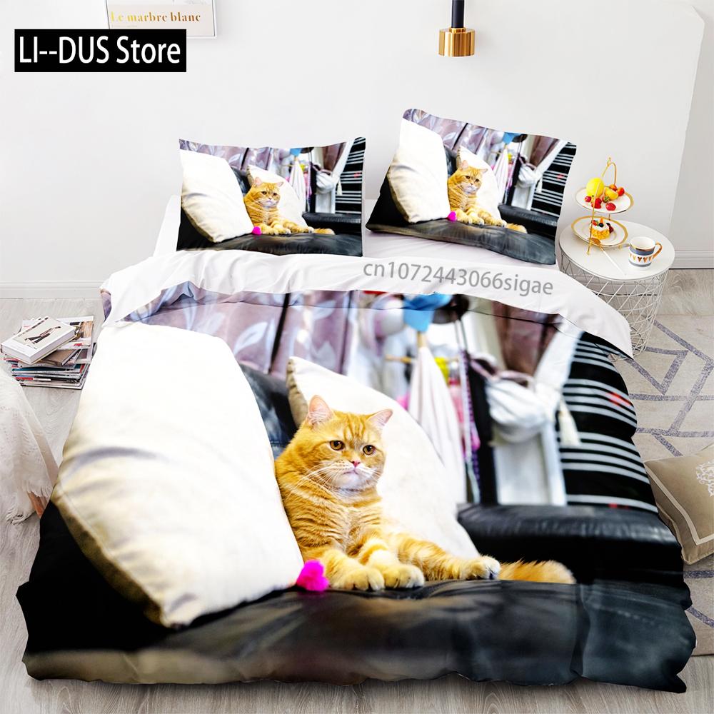 Svart katt Sängkläder Set Enkel Tvilling Full Queen King Size Söt katt Sängset Vuxen Barn Sovrum Påslakan Set 3D-tryck Husdjur 048