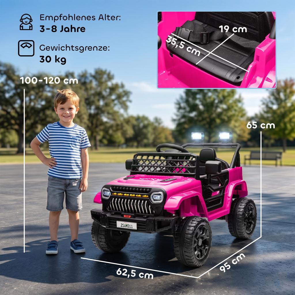 Auto Elettrica per Bambini 12V, Auto Elettrica per Bambini con Telecomando 2.4 GHz, 2 Motori, Clacson, Luci LED, Musica, per 3-8 Anni, Rosa