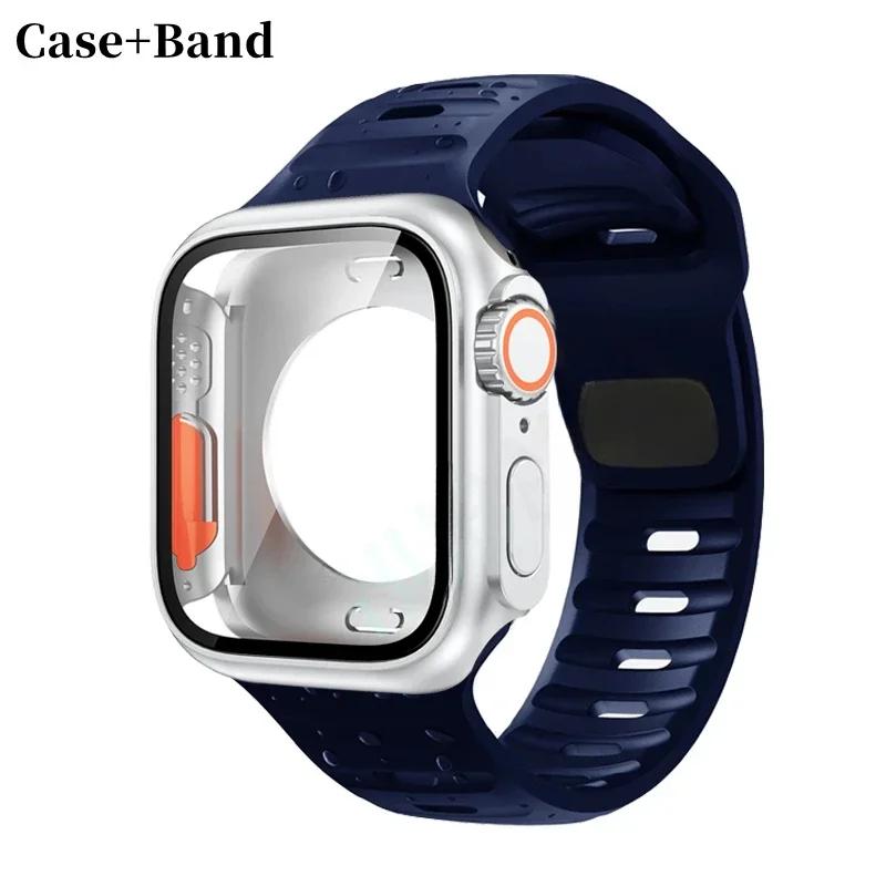 Case+Strap For Apple Watch Band 45mm 44mm 41 42 46mm Smart Silicone Bracelet Iwatch Series 5 6 Se 7 8 9 10 Change To Ultra Case