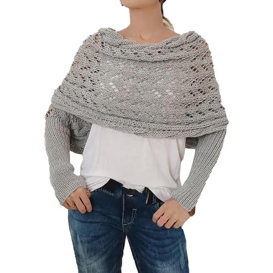 1/2Pcs Knitted Cable Wrap with Sleeves Bohemian Style Sweater Scarf Open Stitch Hollow